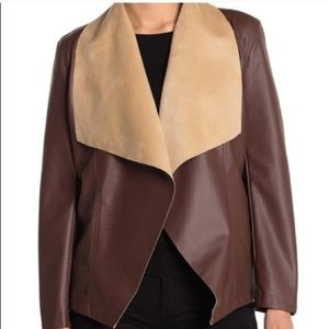 Tahari Open Front Vegan Leather Moto Jacket